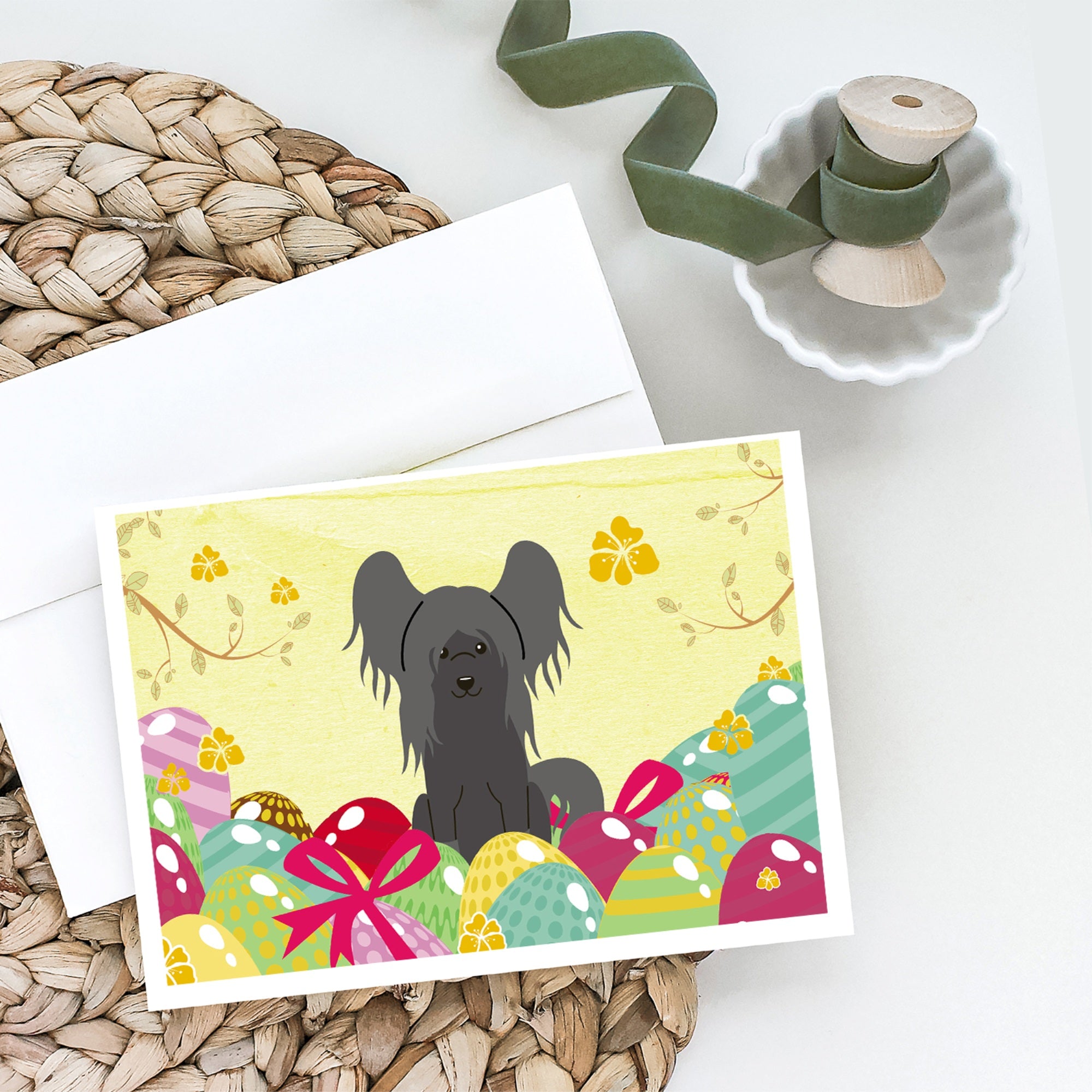 Easter Eggs Chinese Crested Black Greeting Cards And Envelopes Pack Of 8