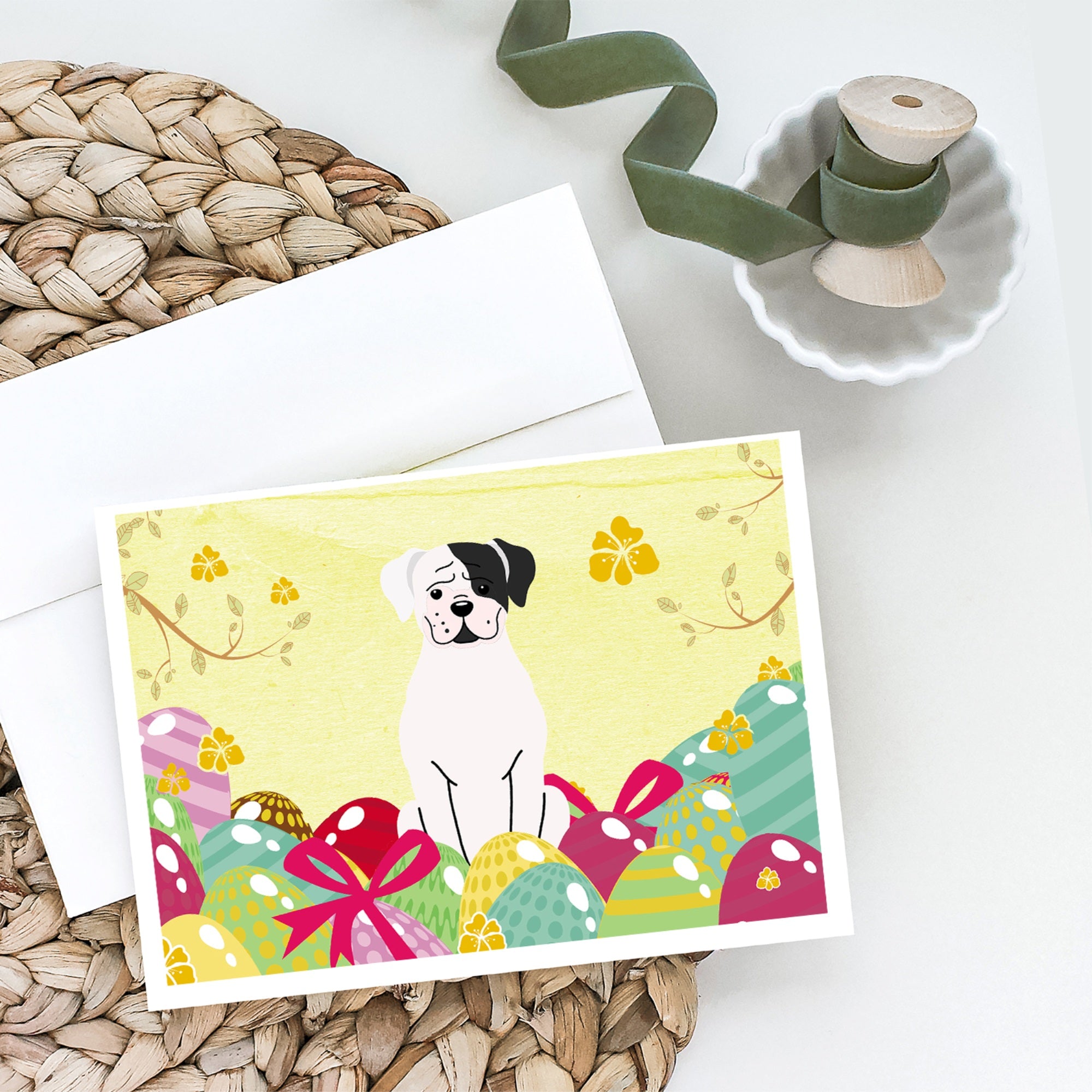 Easter Eggs White Boxer Cooper Greeting Cards And Envelopes Pack Of 8