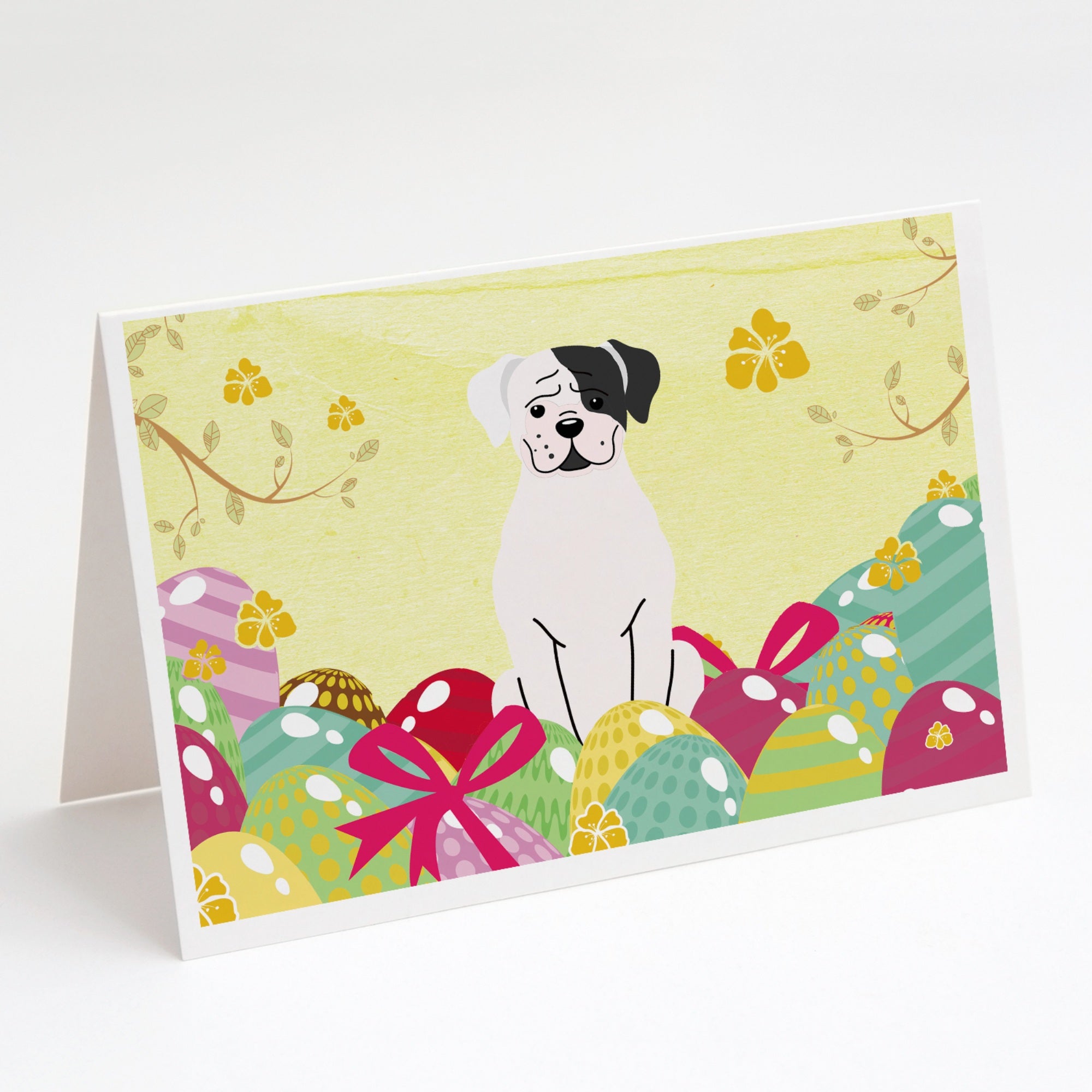 Easter Eggs White Boxer Cooper Greeting Cards And Envelopes Pack Of 8