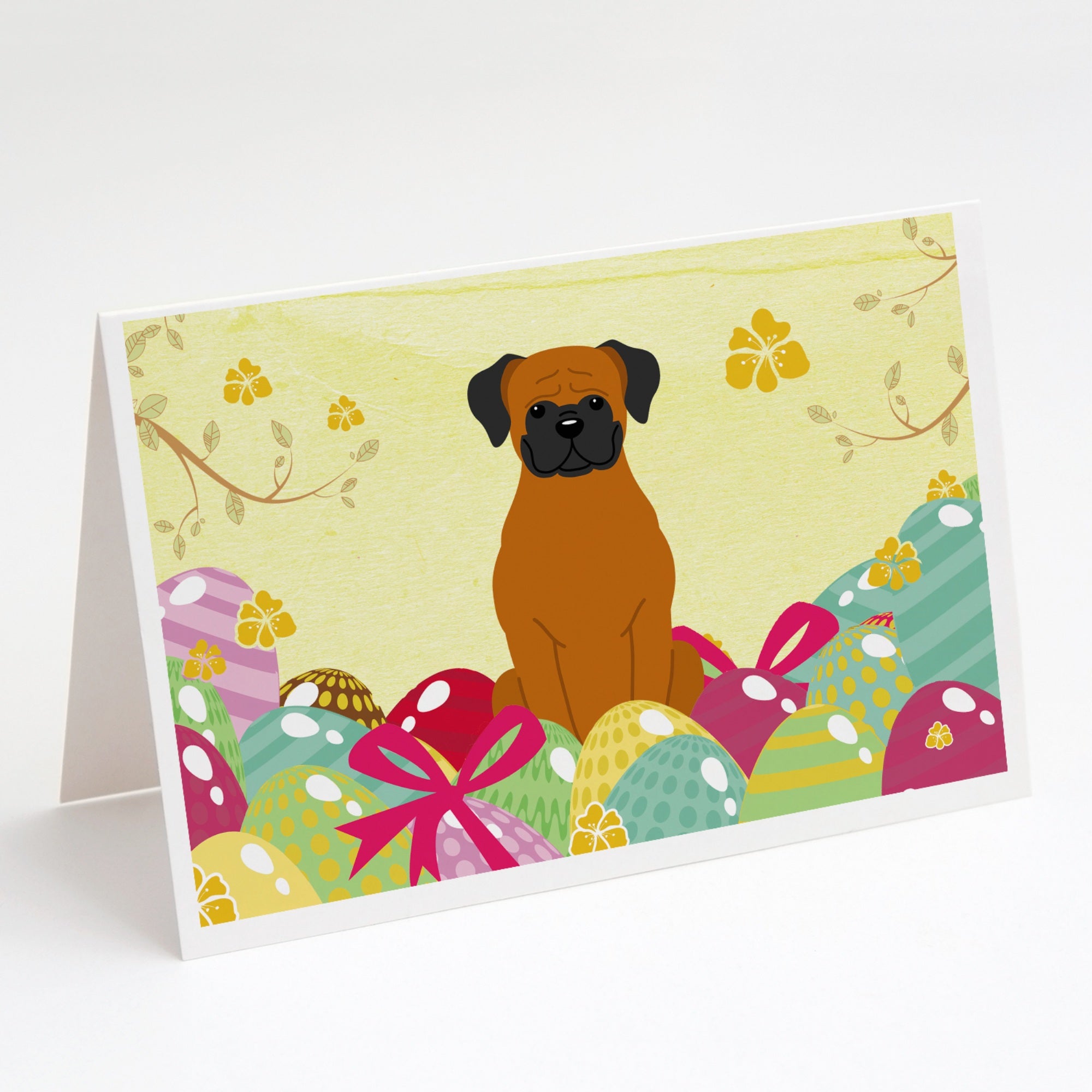 Easter Eggs Fawn Boxer Greeting Cards And Envelopes Pack Of 8