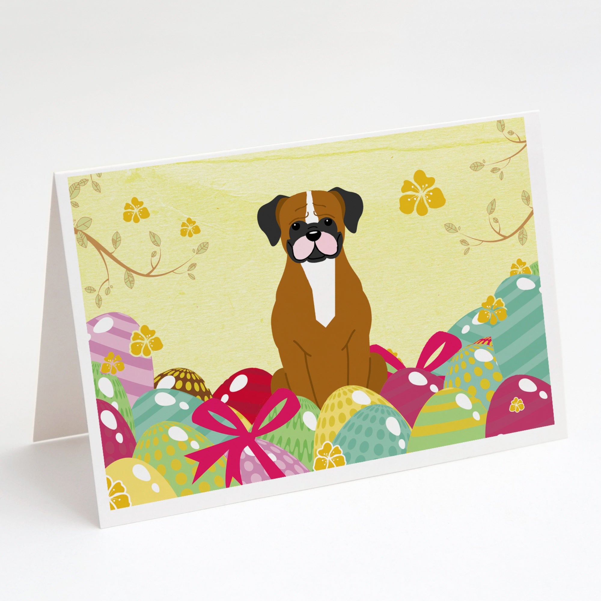 Easter Eggs Flashy Fawn Boxer Greeting Cards And Envelopes Pack Of 8