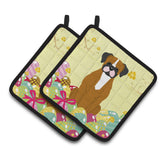 Caroline'S Treasures Easter Eggs Flashy Fawn Boxer Pair Of Pot Holders, 7.5Hx7.5W, Multicolor