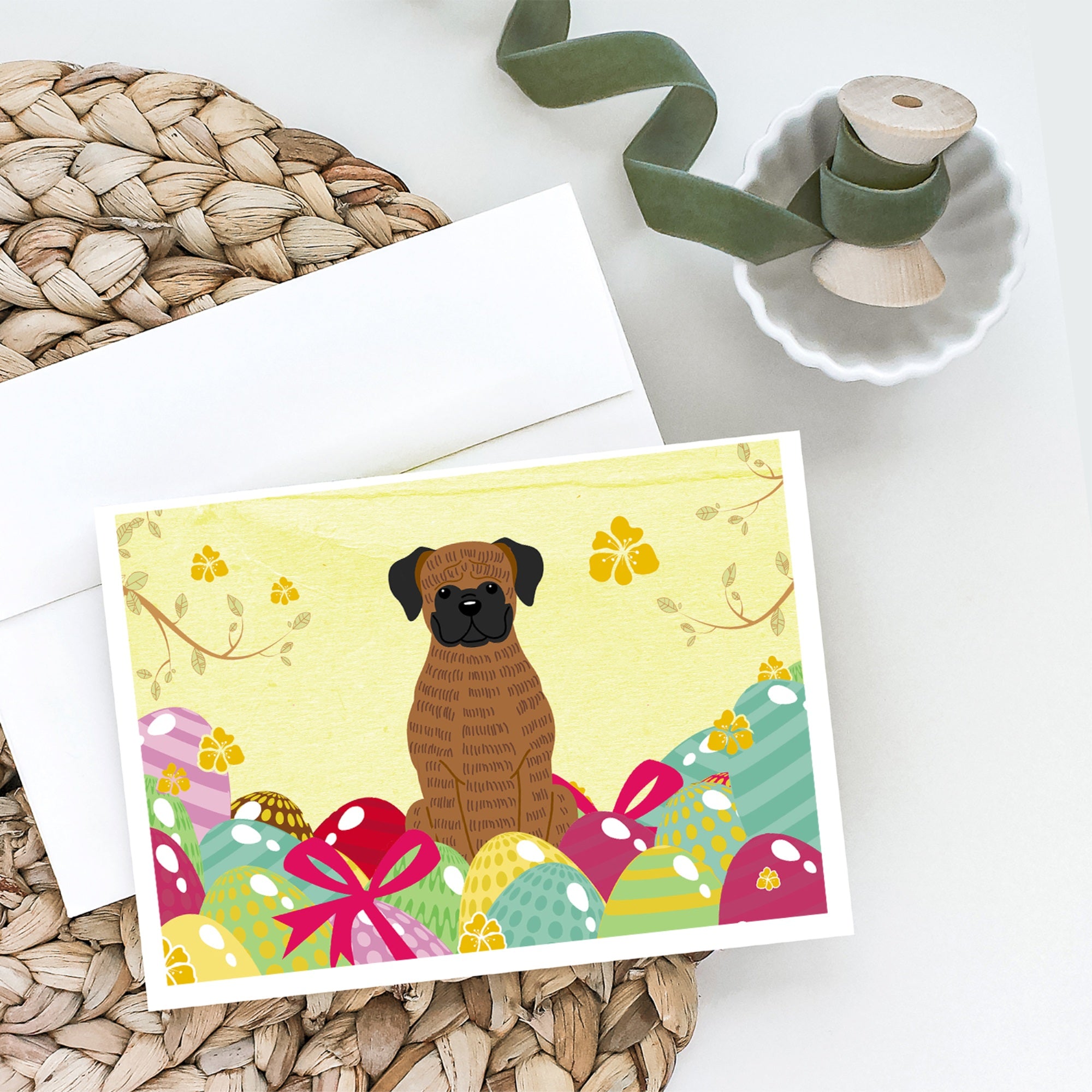 Easter Eggs Brindle Boxer Greeting Cards And Envelopes Pack Of 8