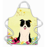 Caroline'S Treasures Easter Eggs Border Collie Black White Apron, Large, Multicolor