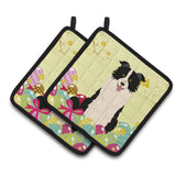Caroline'S Treasures Easter Border Collie Black Pair Of Pot Holders, 7.5Hx7.5W, Multicolor