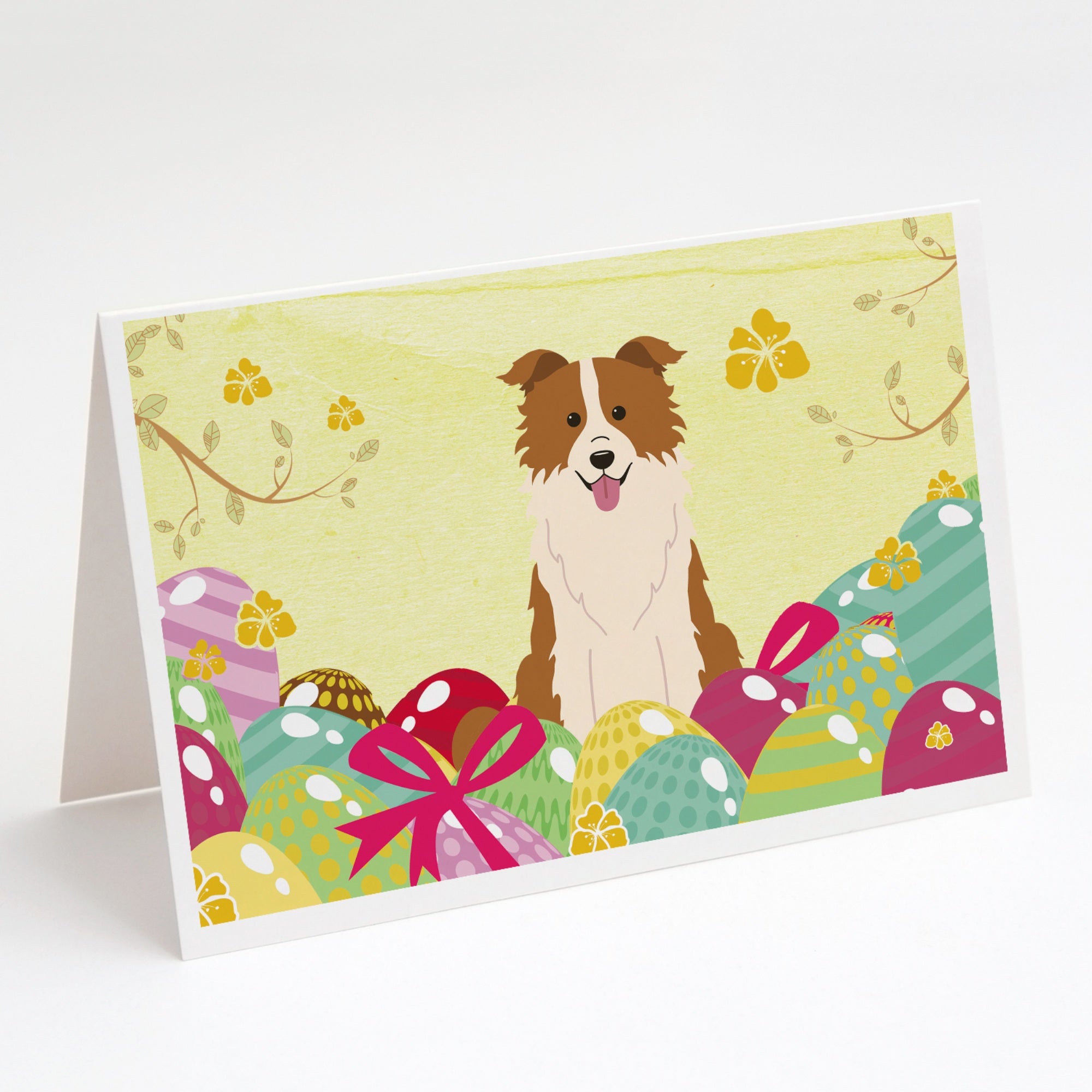Easter Eggs Border Collie Red White Greeting Cards And Envelopes Pack Of 8