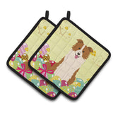 Caroline'S Treasures Easter Border Collie Red White Pair Of Pot Holders, 7.5Hx7.5W, Multicolor