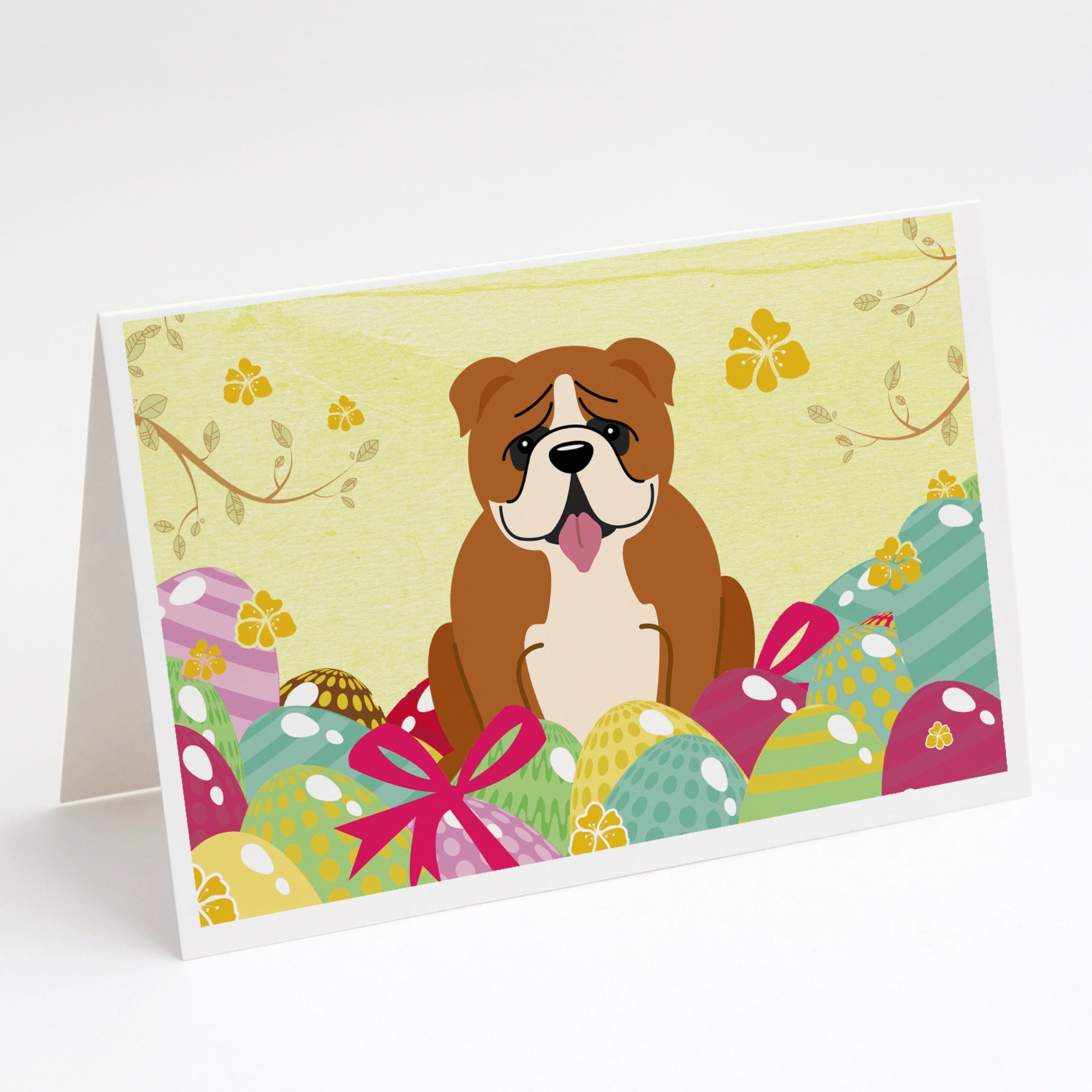 Easter Eggs English Bulldog Red White Greeting Cards And Envelopes Pack Of 8