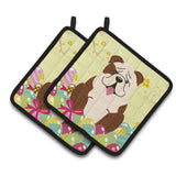 Caroline'S Treasures Easter English Bulldog Brindle Pair Of Pot Holders, 7.5Hx7.5W, Multicolor