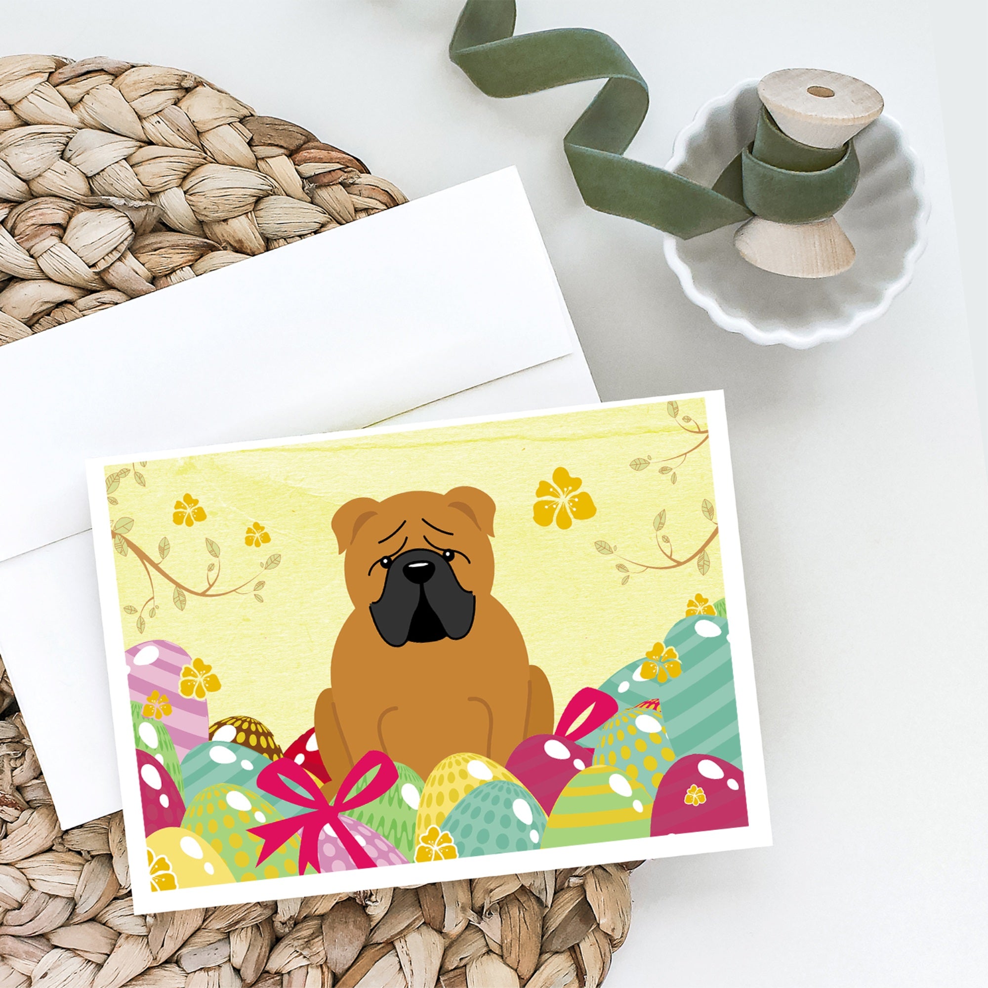 Easter Eggs English Bulldog Red Greeting Cards And Envelopes Pack Of 8