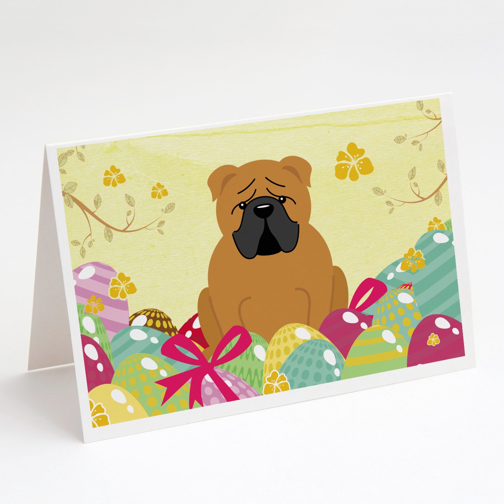 Easter Eggs English Bulldog Red Greeting Cards And Envelopes Pack Of 8