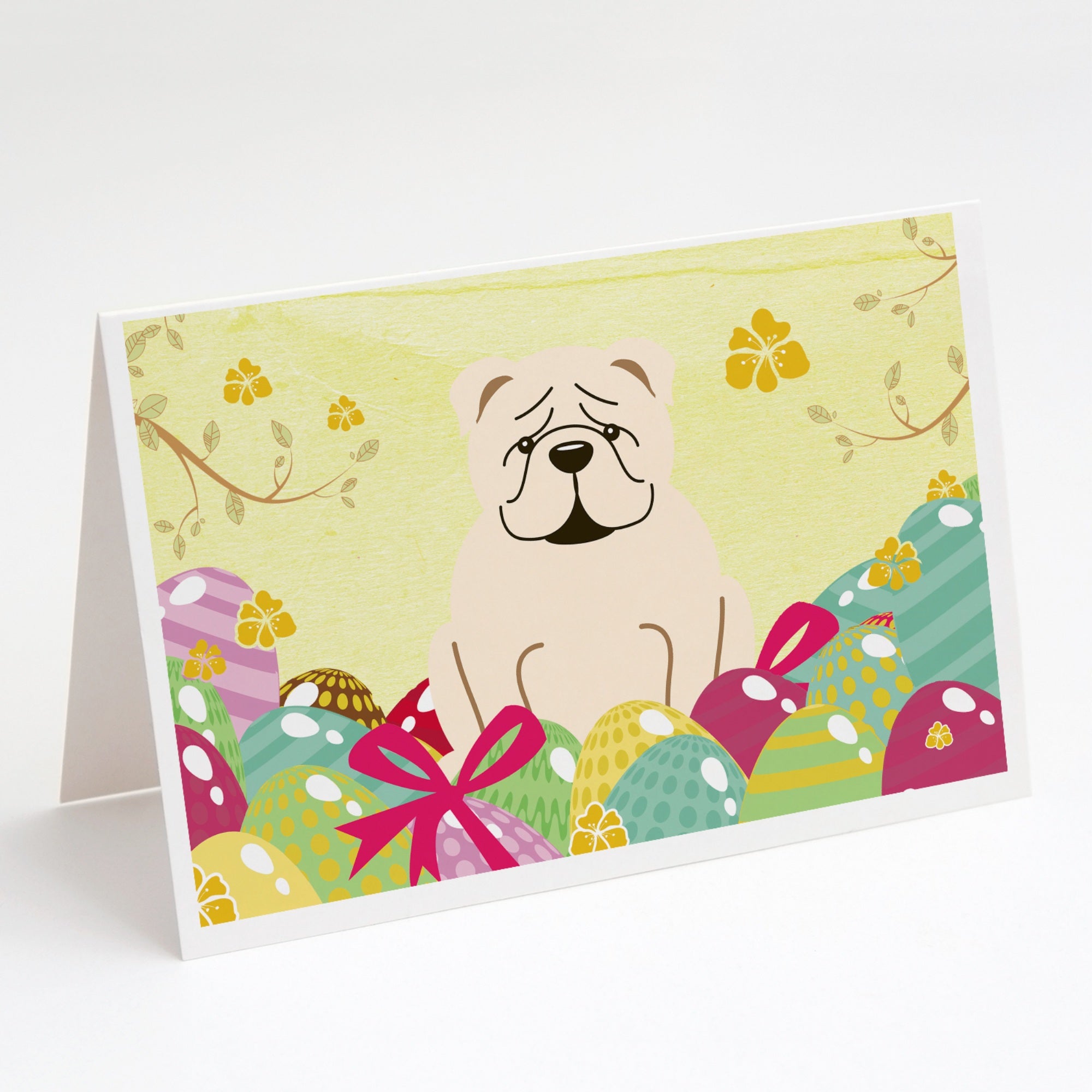 Easter Eggs English Bulldog White Greeting Cards And Envelopes Pack Of 8