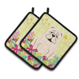Caroline'S Treasures Easter English Bulldog White Pair Of Pot Holders, 7.5Hx7.5W, Multicolor
