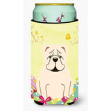 Caroline'S Treasures Easter Eggs English Bulldog White Tall Boy Beverage Insulator Hugger, Multicolor