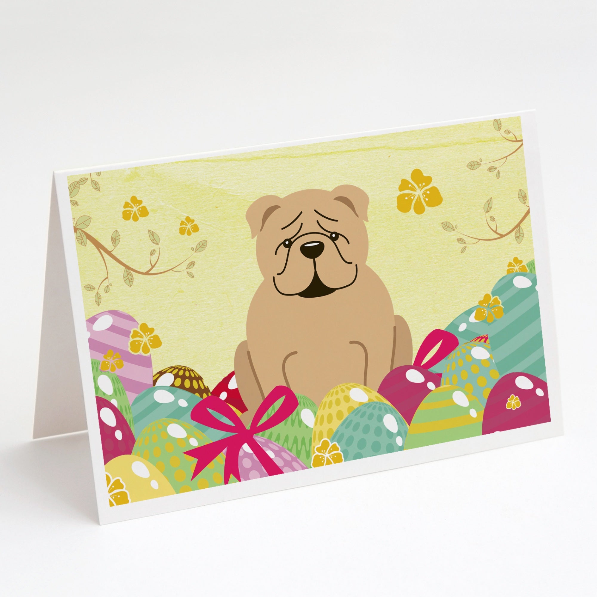 Easter Eggs English Bulldog Fawn Greeting Cards And Envelopes Pack Of 8
