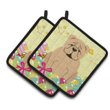 Caroline'S Treasures Bb6124Pthd Easter English Bulldog Fawn Pair Of Pot Holders, 7.5 X 7.5, Multicolor