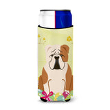 Caroline'S Treasures Easter English Bulldog Fawn White Michelob Ultra Hugger For Slim Cans, Slim Can, Multicolor