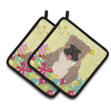 Caroline'S Treasures Easter English Bulldog Pair Of Pot Holders, 7.5Hx7.5W, Multicolor