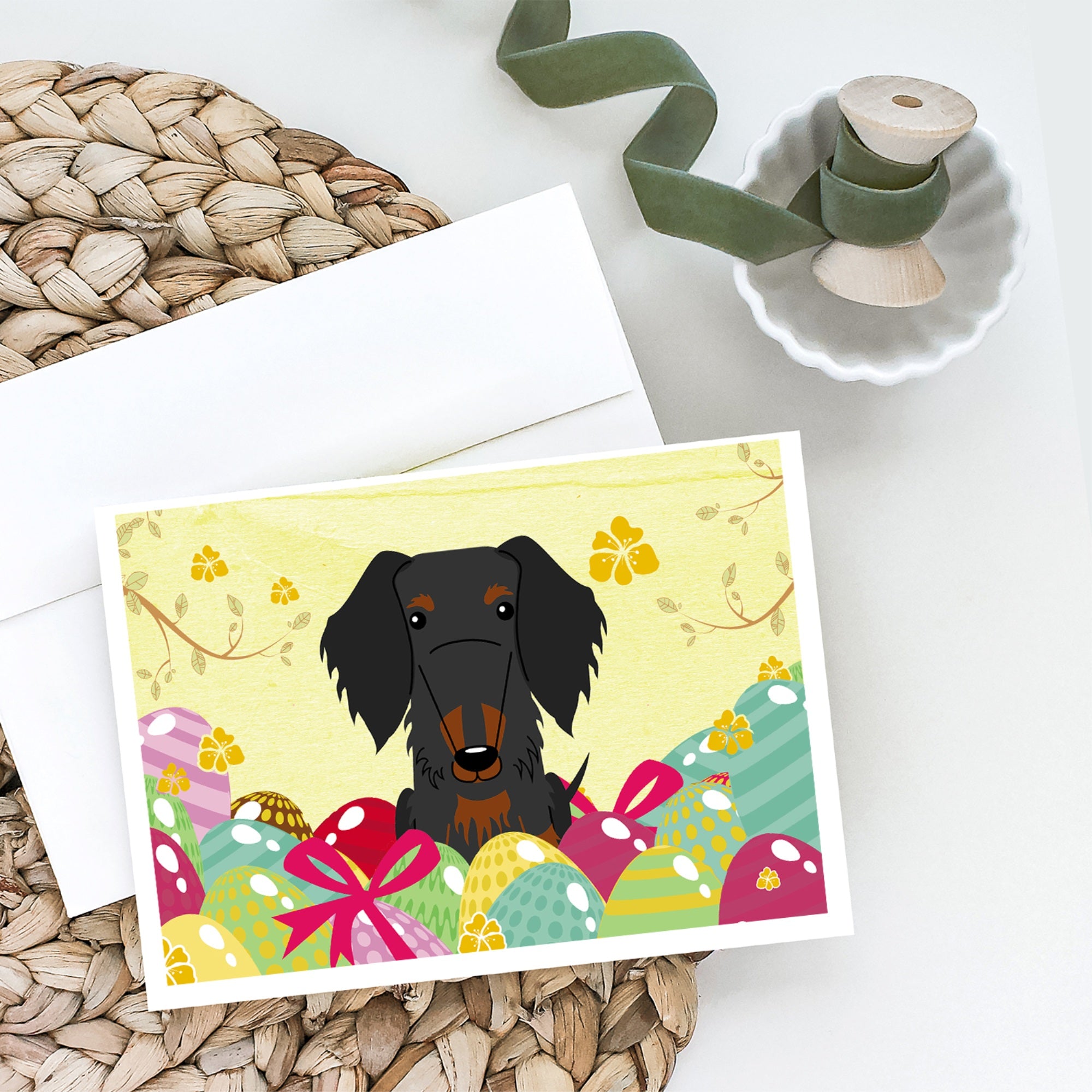 Easter Eggs Wire Haired Dachshund Black Tan Greeting Cards And Envelopes Pack Of 8