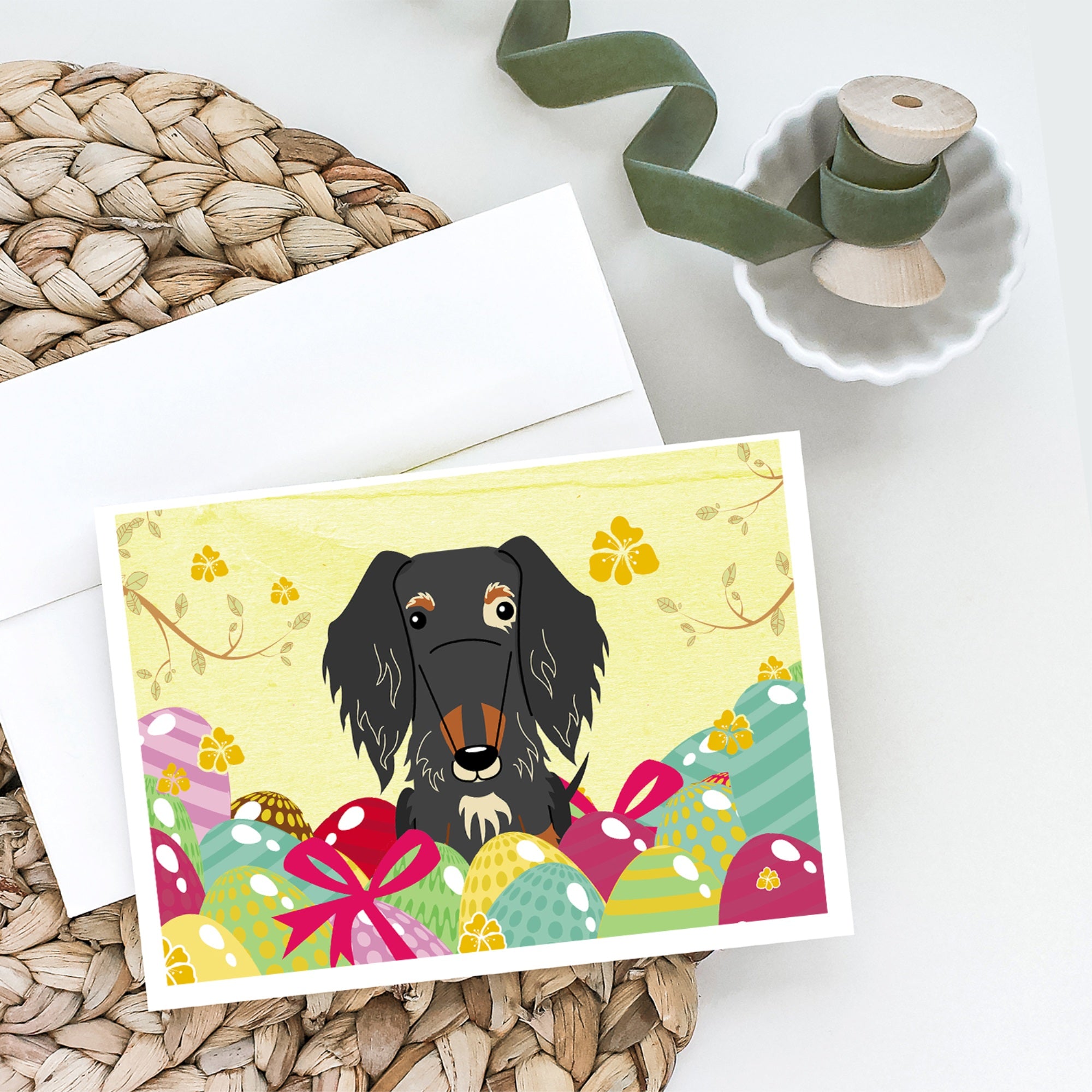 Easter Eggs Wire Haired Dachshund Dapple Greeting Cards And Envelopes Pack Of 8