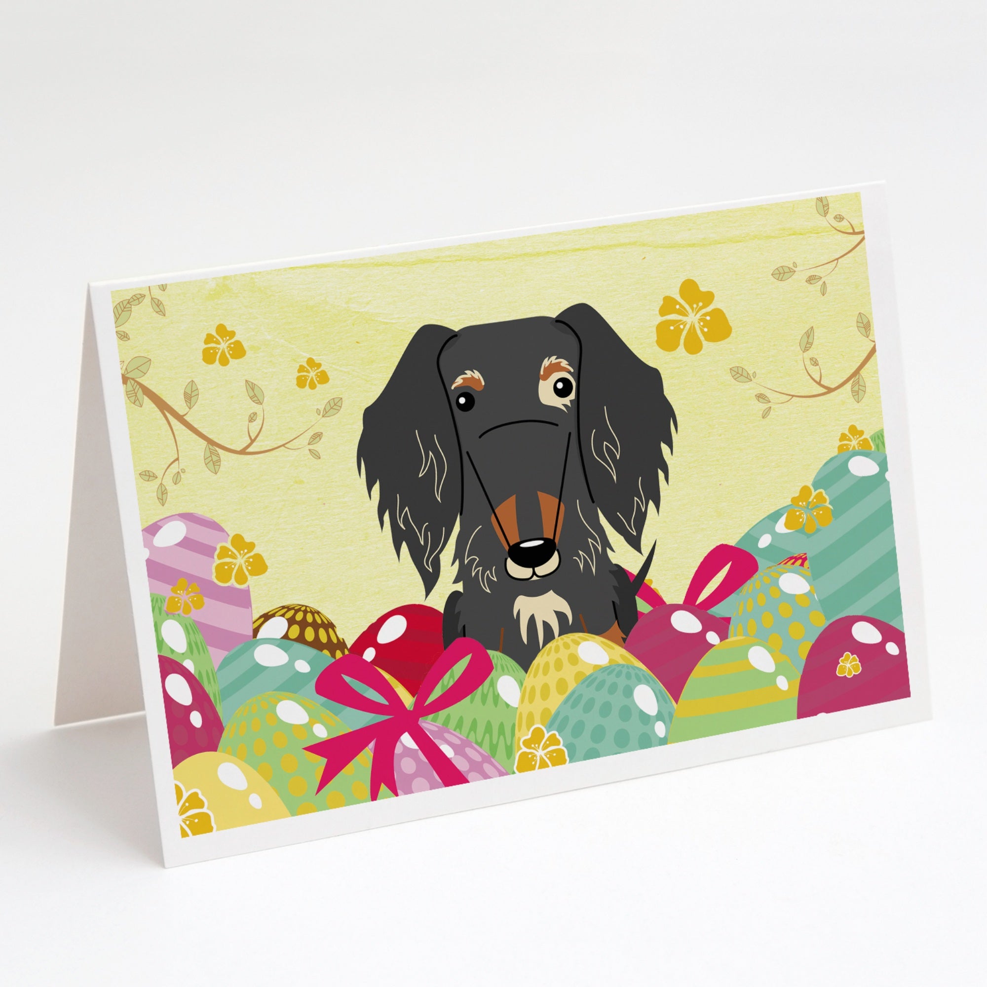 Easter Eggs Wire Haired Dachshund Dapple Greeting Cards And Envelopes Pack Of 8