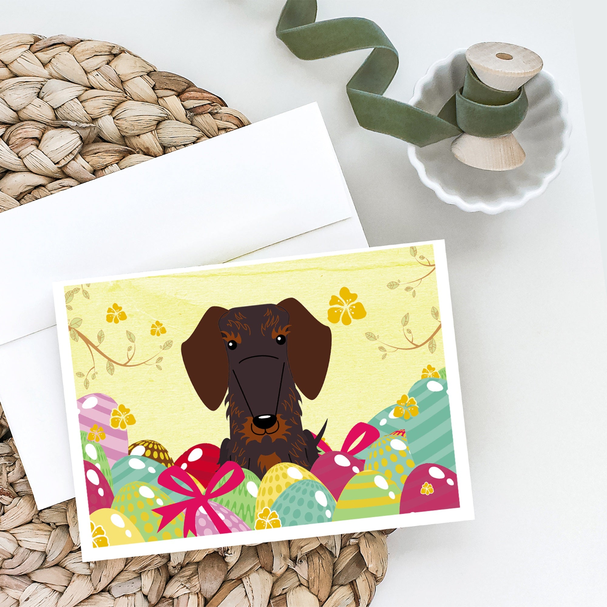 Easter Eggs Wire Haired Dachshund Chocolate Greeting Cards And Envelopes Pack Of 8