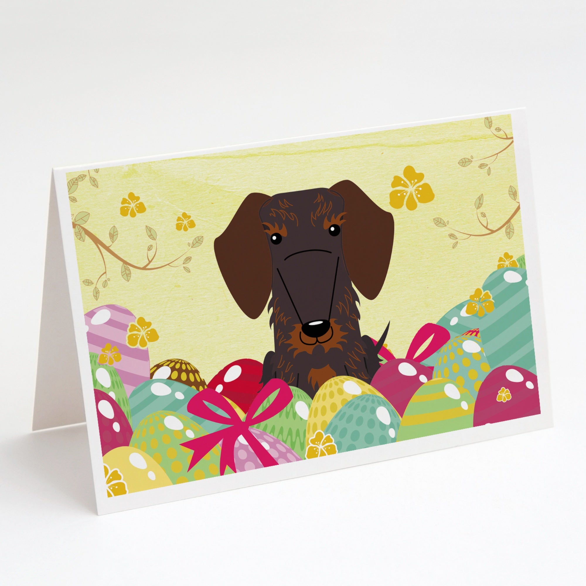 Easter Eggs Wire Haired Dachshund Chocolate Greeting Cards And Envelopes Pack Of 8