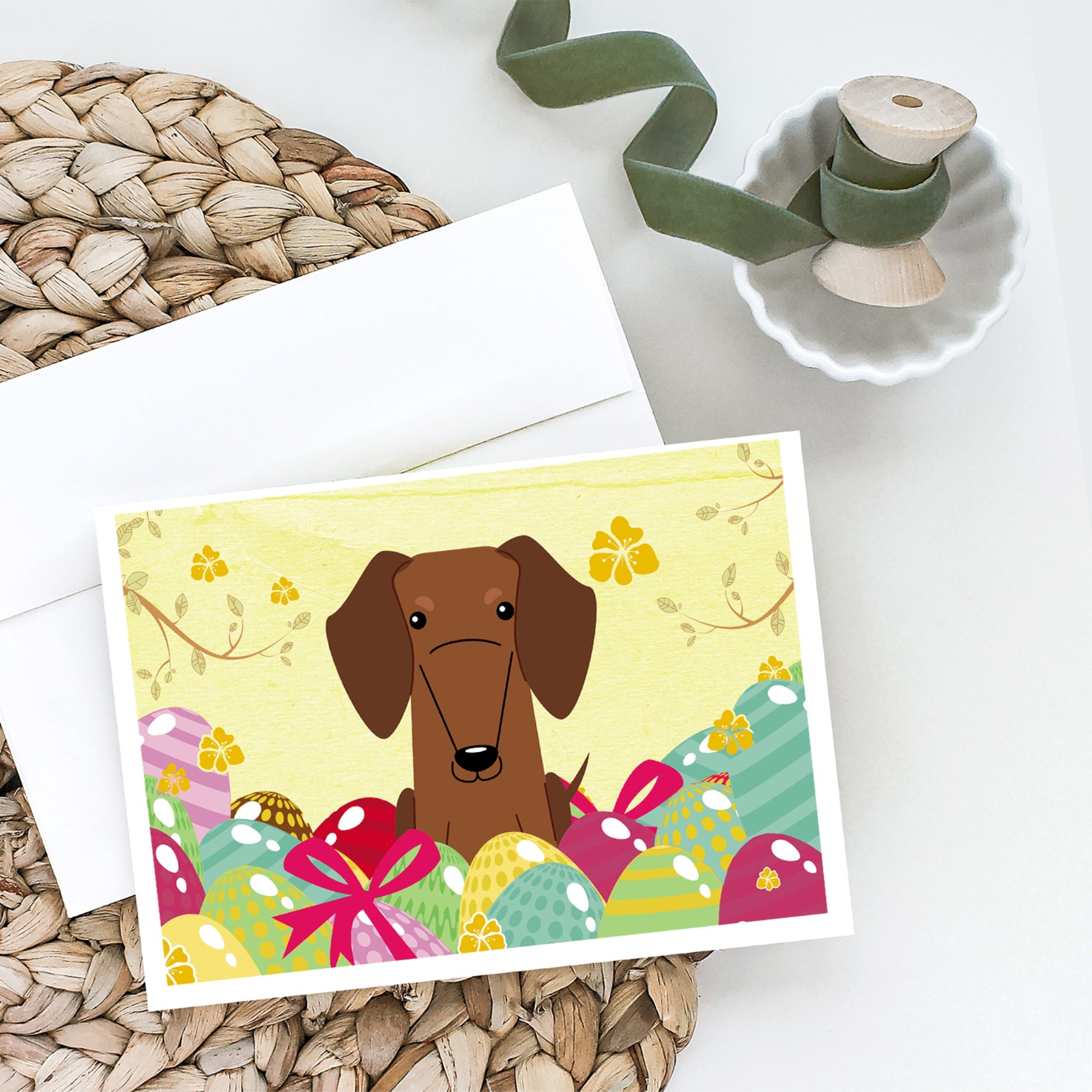 Easter Eggs Dachshund Red Brown Greeting Cards And Envelopes Pack Of 8