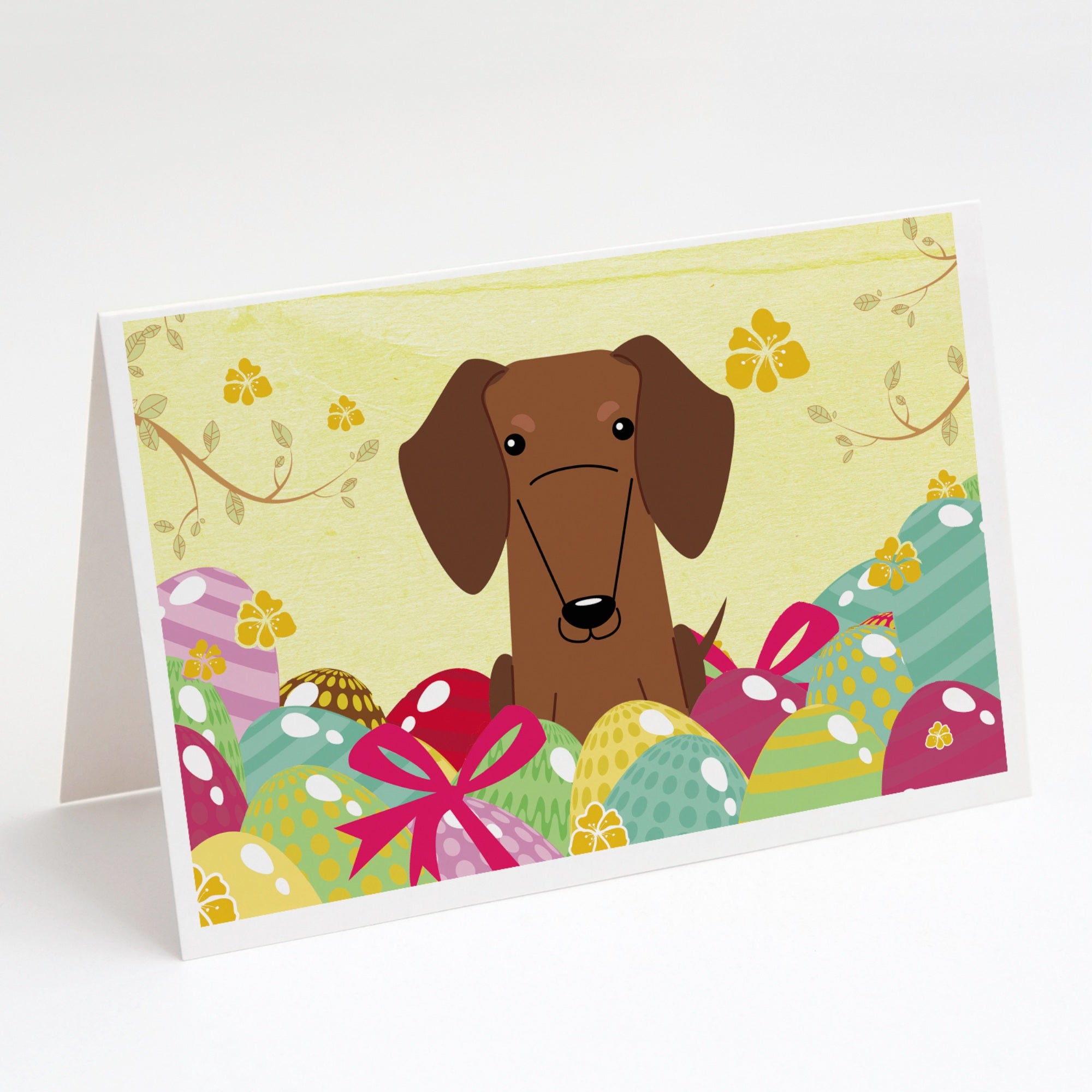 Easter Eggs Dachshund Red Brown Greeting Cards And Envelopes Pack Of 8