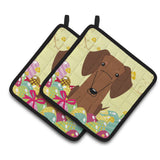 Caroline'S Treasures Easter Dachshund Red Brown Pair Of Pot Holders, 7.5Hx7.5W, Multicolor