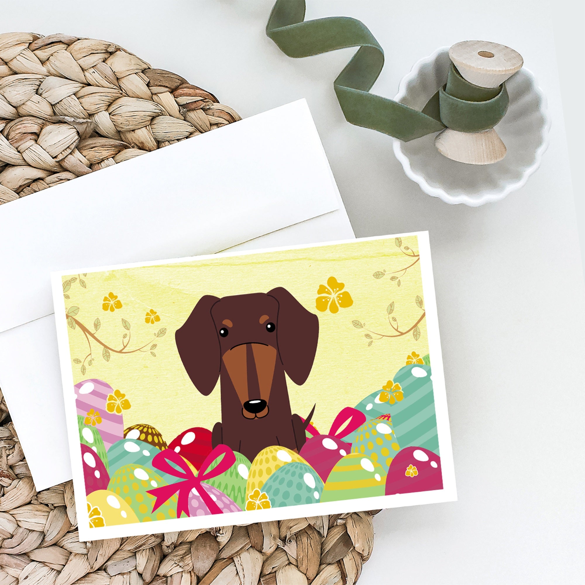 Easter Eggs Dachshund Chocolate Greeting Cards And Envelopes Pack Of 8