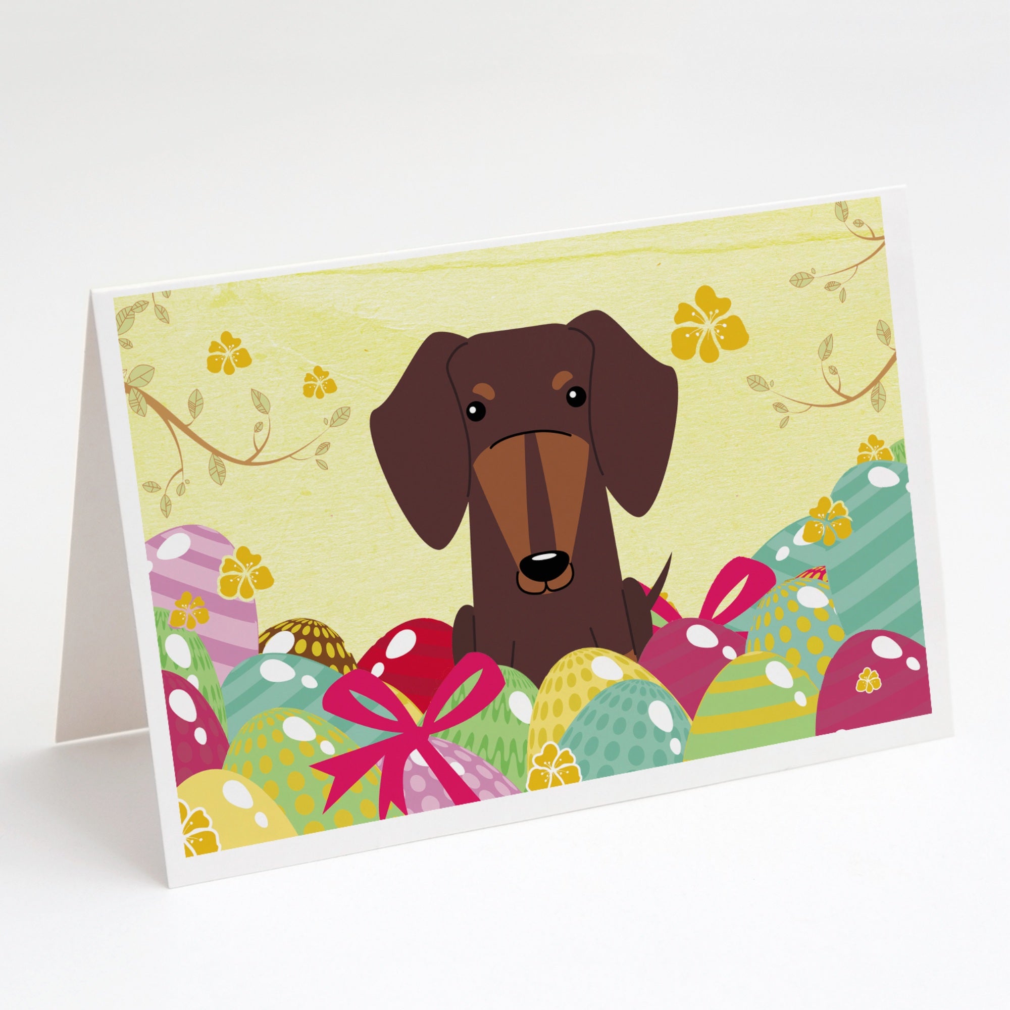 Easter Eggs Dachshund Chocolate Greeting Cards And Envelopes Pack Of 8