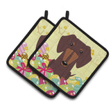 Caroline'S Treasures Easter Dachshund Chocolate Pair Of Pot Holders, 7.5Hx7.5W, Multicolor