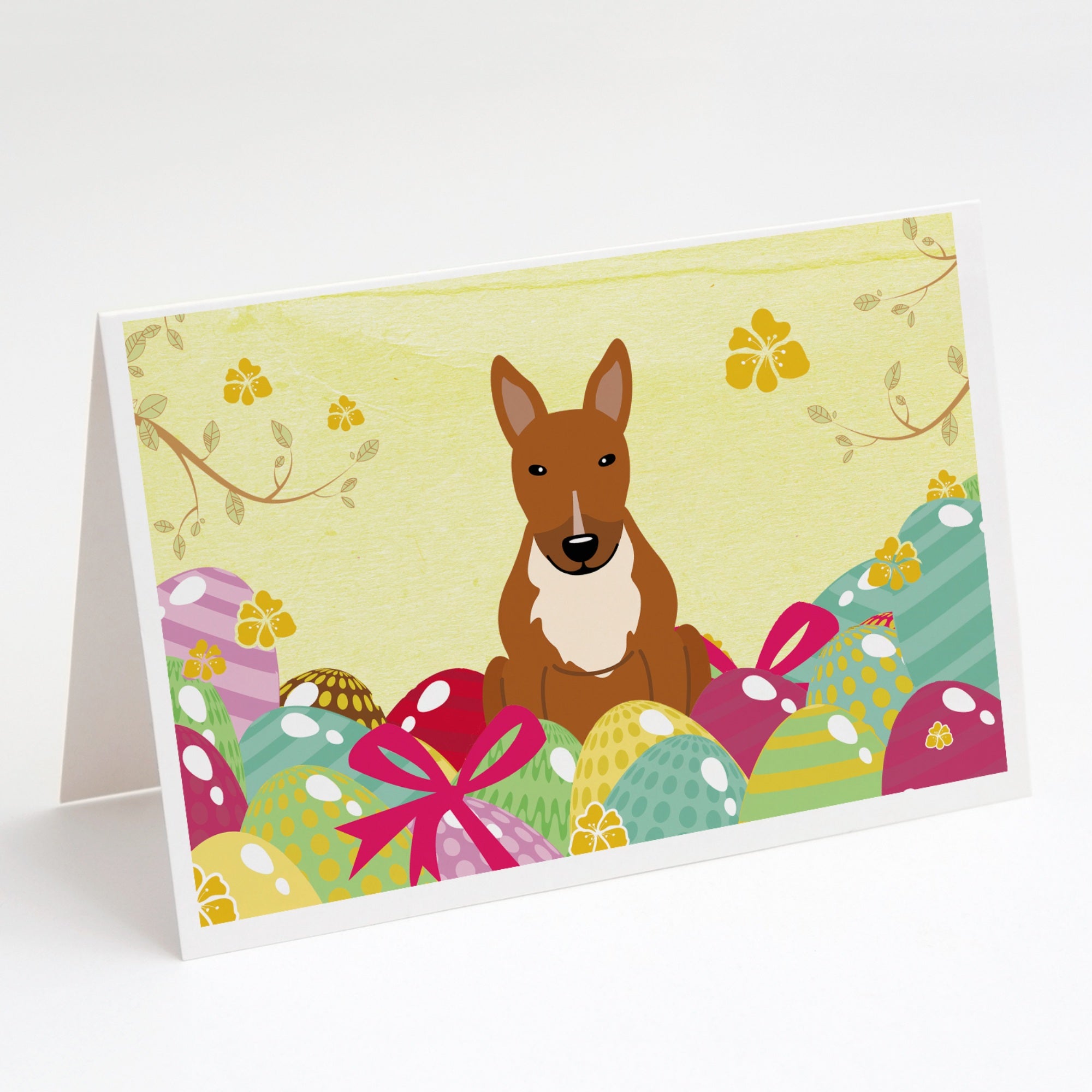 Easter Eggs Bull Terrier Red Greeting Cards And Envelopes Pack Of 8