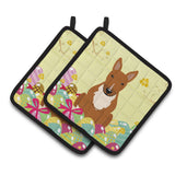 Caroline'S Treasures Easter Eggs Bull Terrier Red Pair Of Pot Holders, 7.5Hx7.5W, Multicolor