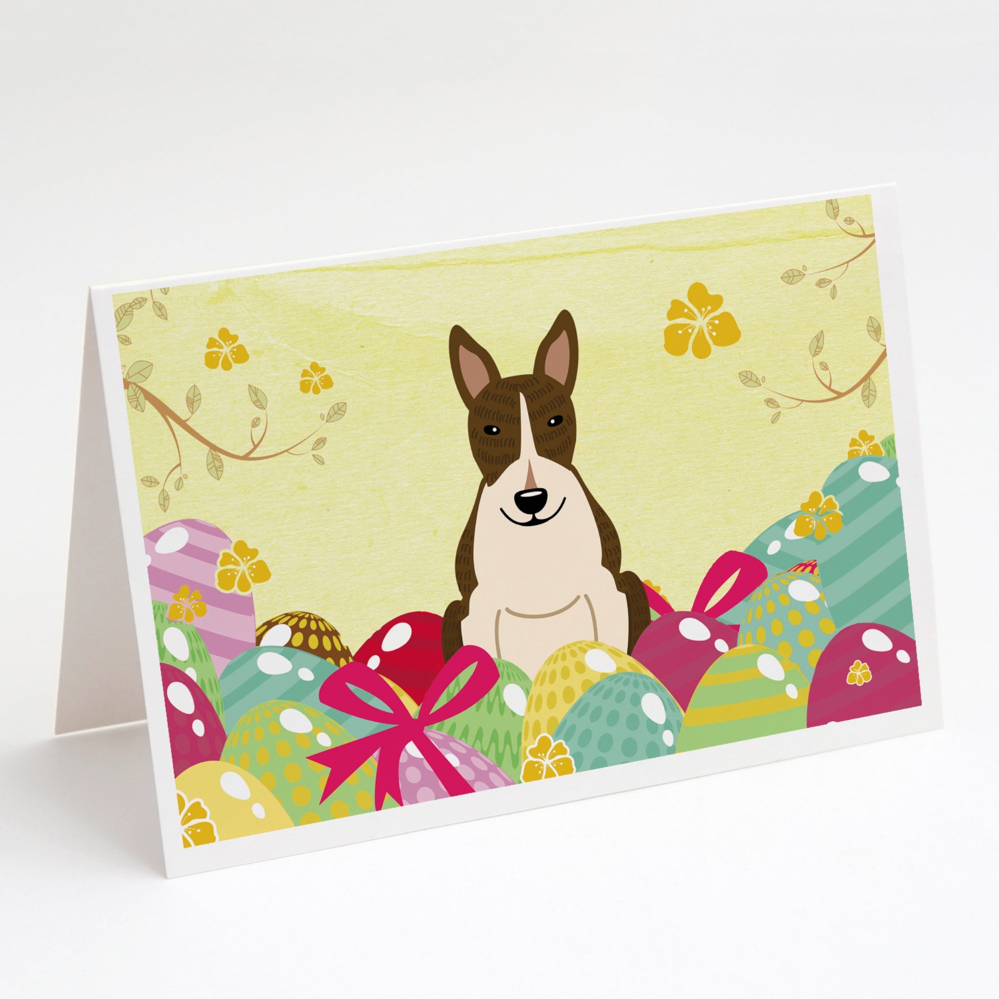 Easter Eggs Bull Terrier Dark Brindle Greeting Cards And Envelopes Pack Of 8