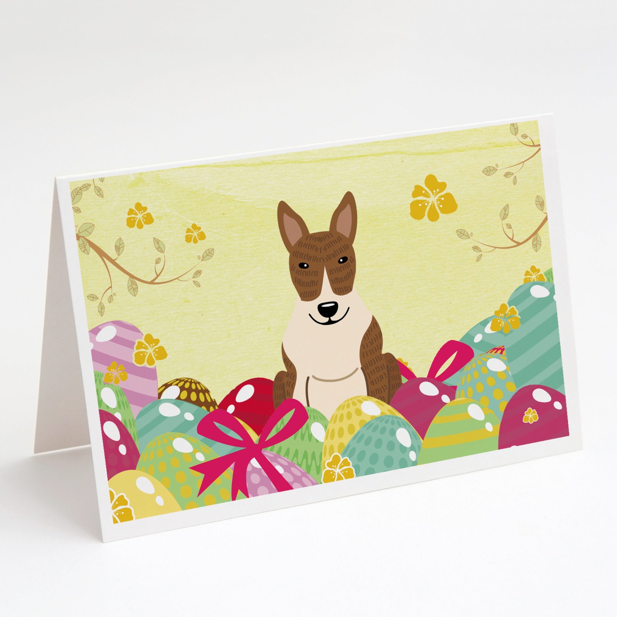 Easter Eggs Bull Terrier Brindle Greeting Cards And Envelopes Pack Of 8