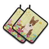 Caroline'S Treasures Bb6137Pthd Easter Bull Terrier Brindle Pair Of Pot Holders, 7.5 X 7.5, Multicolor