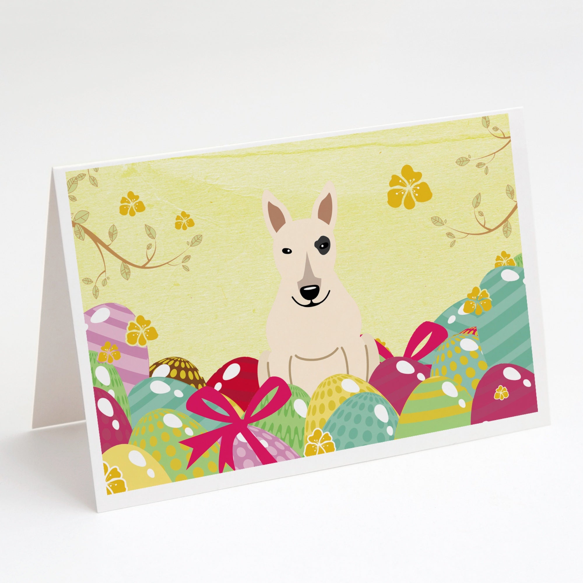 Easter Eggs Bull Terrier White Greeting Cards And Envelopes Pack Of 8