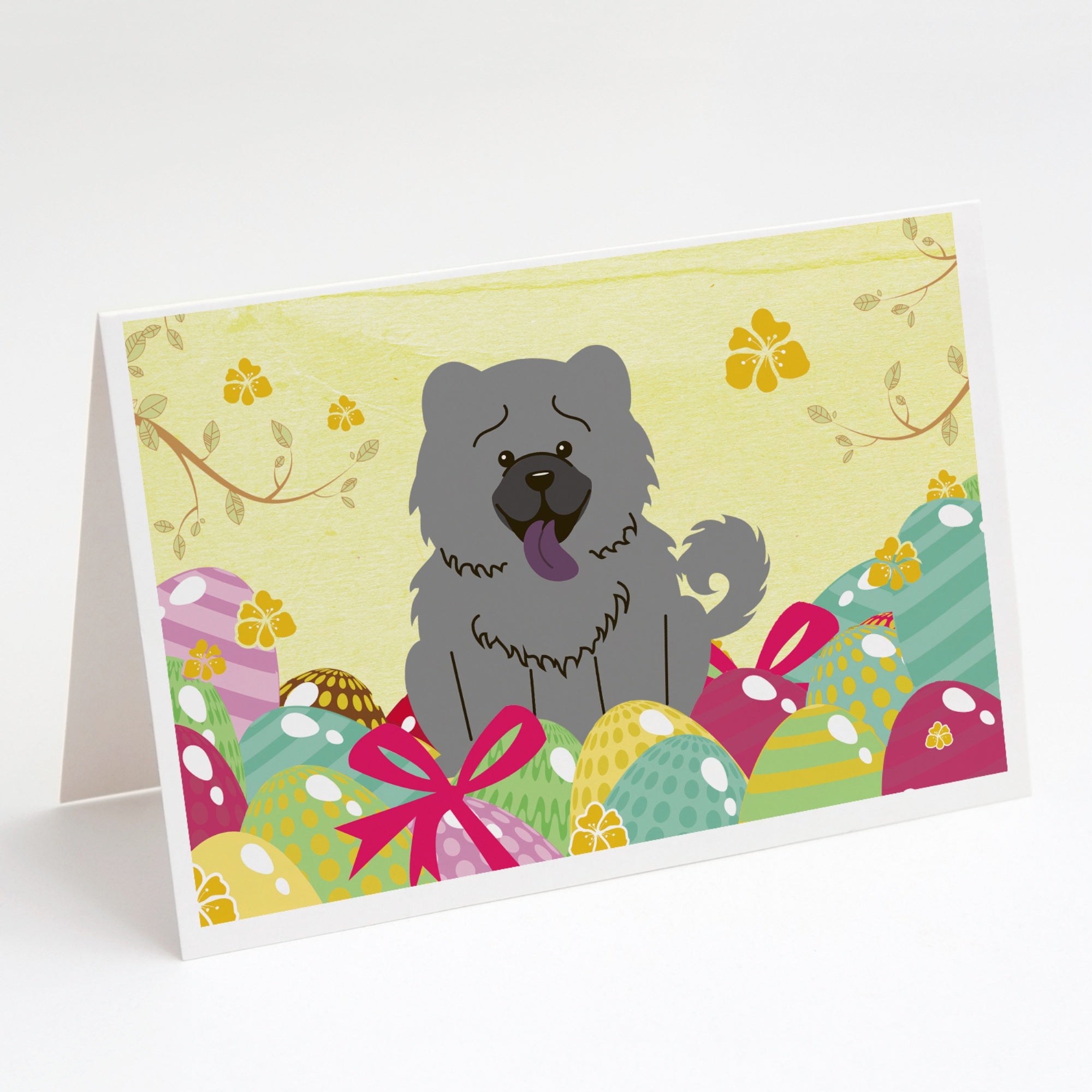 Easter Eggs Chow Chow Blue Greeting Cards And Envelopes Pack Of 8