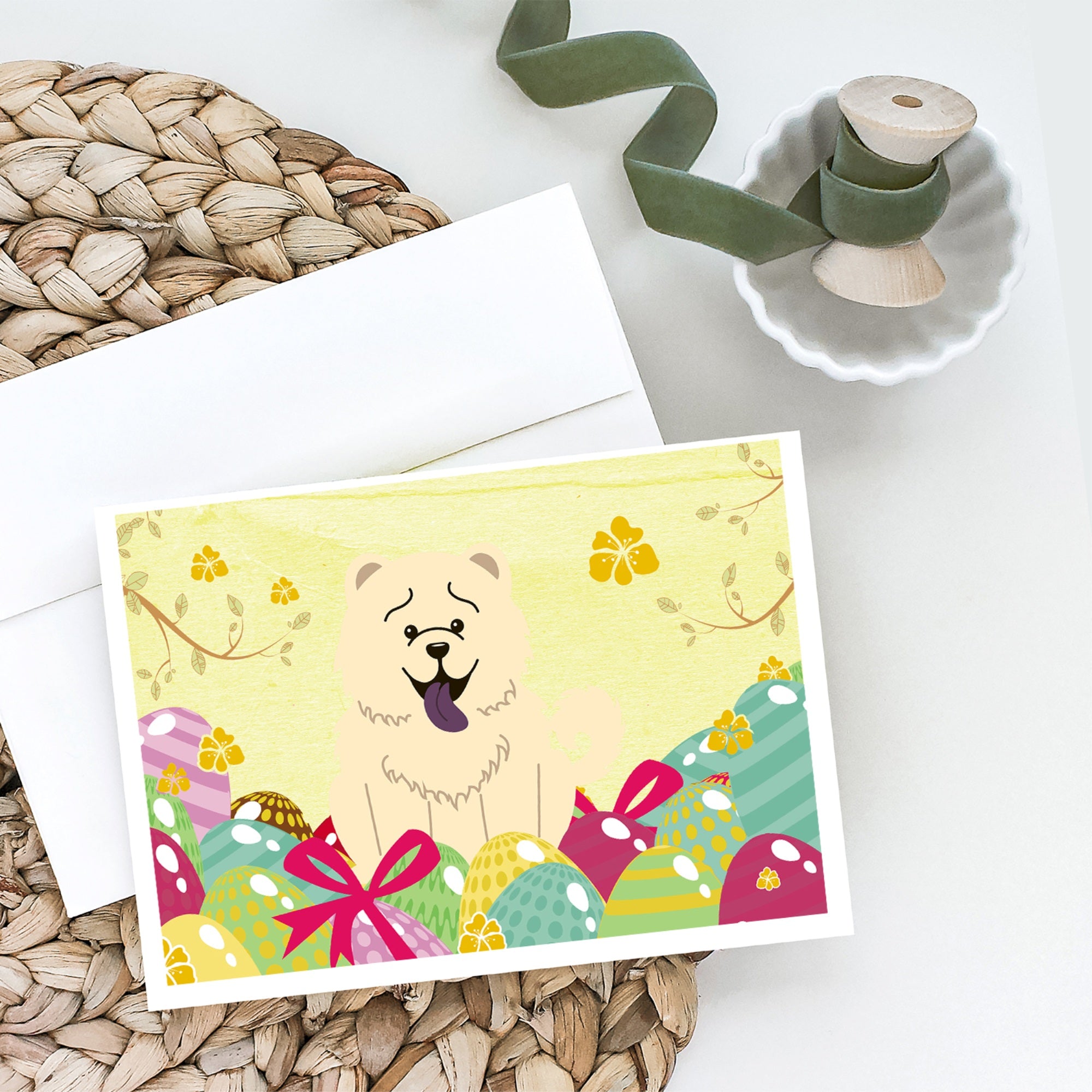 Easter Eggs Chow Chow White Greeting Cards And Envelopes Pack Of 8