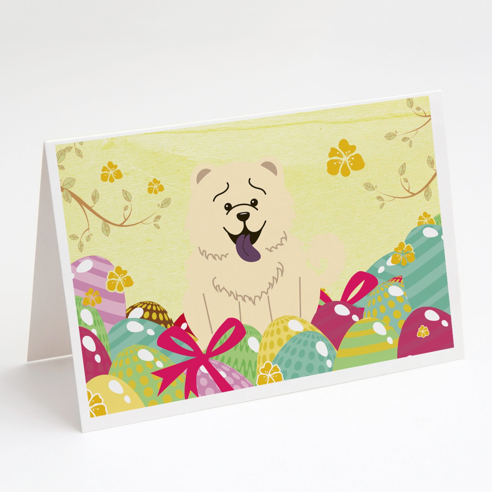 Easter Eggs Chow Chow White Greeting Cards And Envelopes Pack Of 8