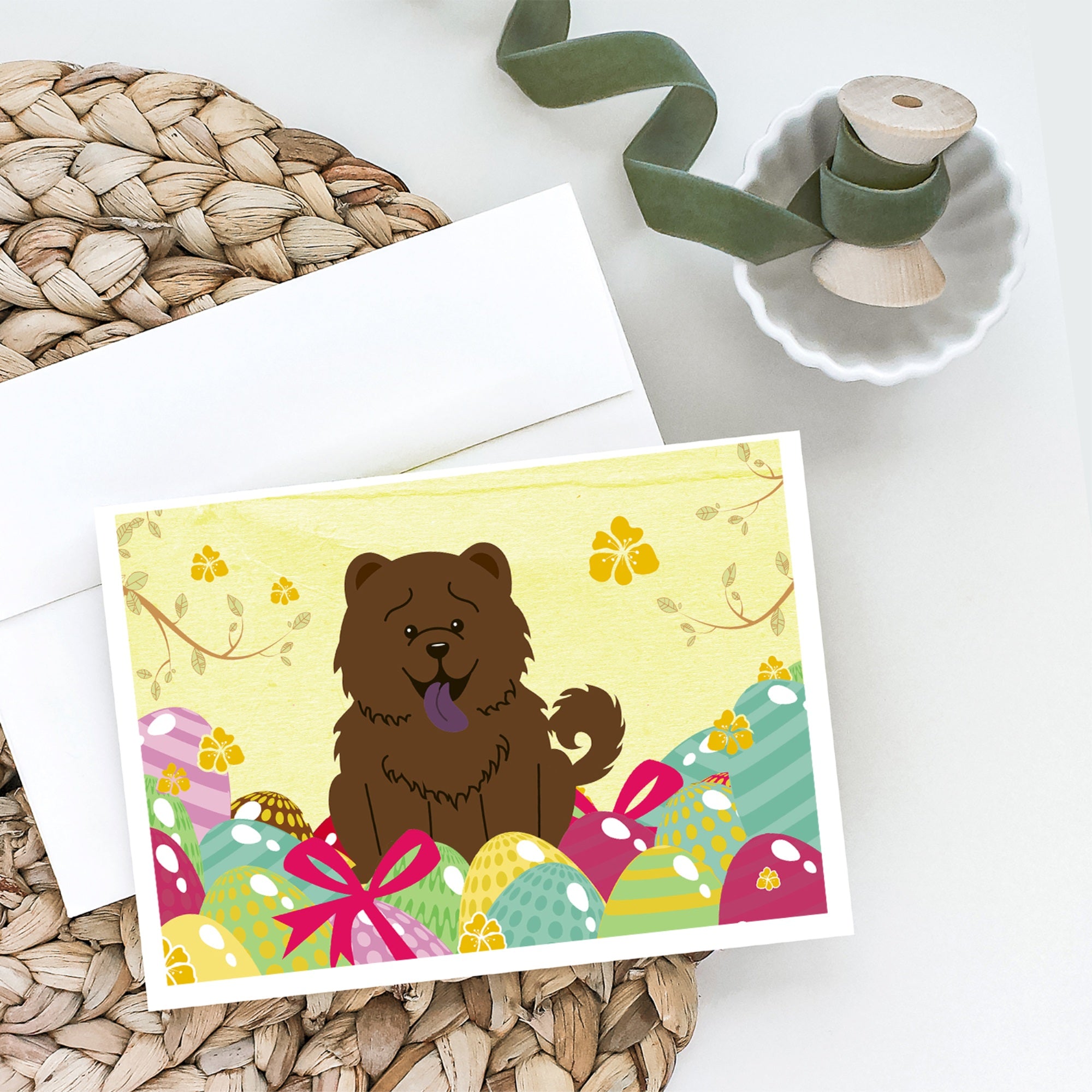 Easter Eggs Chow Chow Chocolate Greeting Cards And Envelopes Pack Of 8