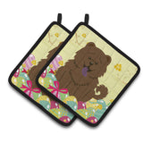 Caroline'S Treasures Easter Chow Chocolate Pair Of Pot Holders, 7.5Hx7.5W, Multicolor