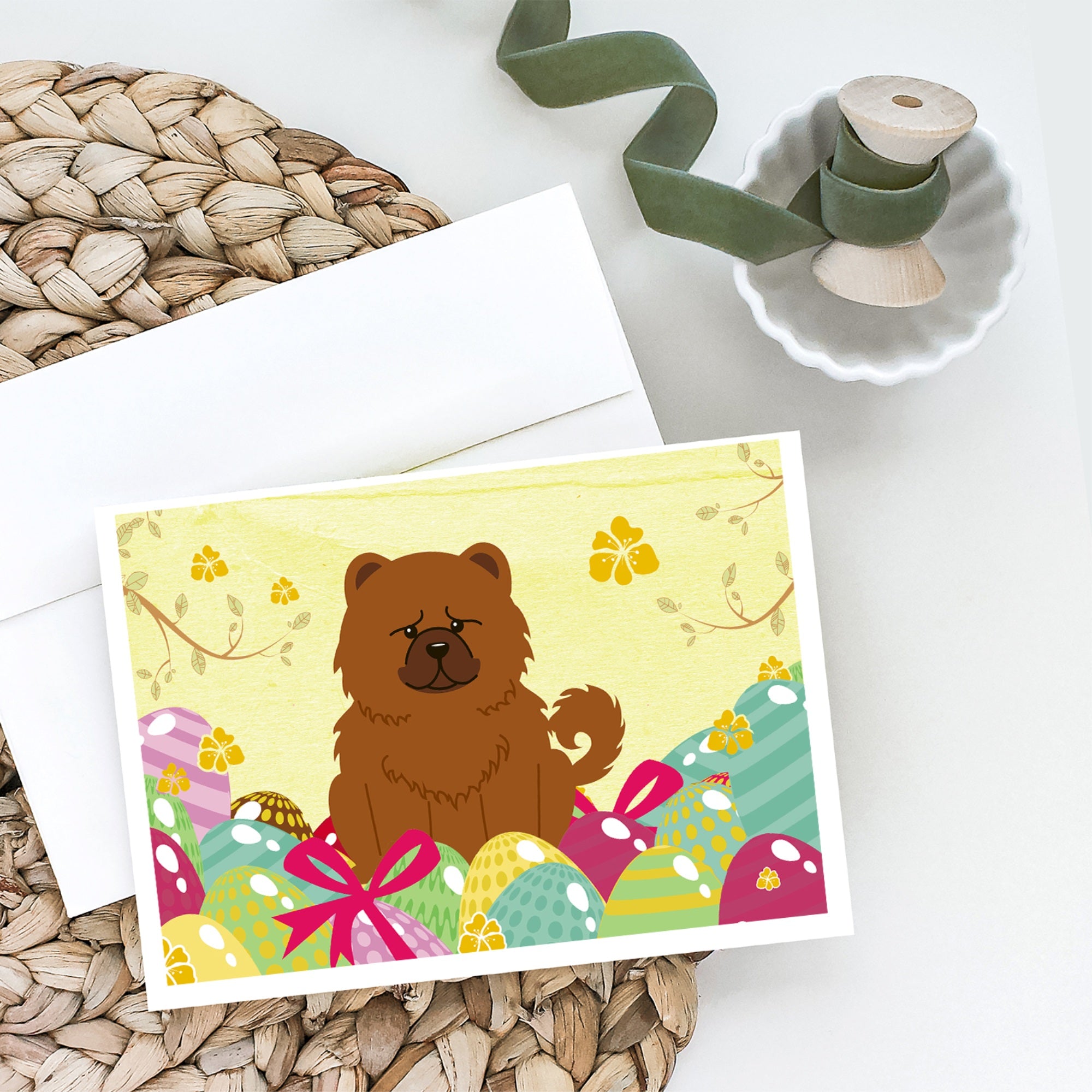 Easter Eggs Chow Chow Red Greeting Cards And Envelopes Pack Of 8