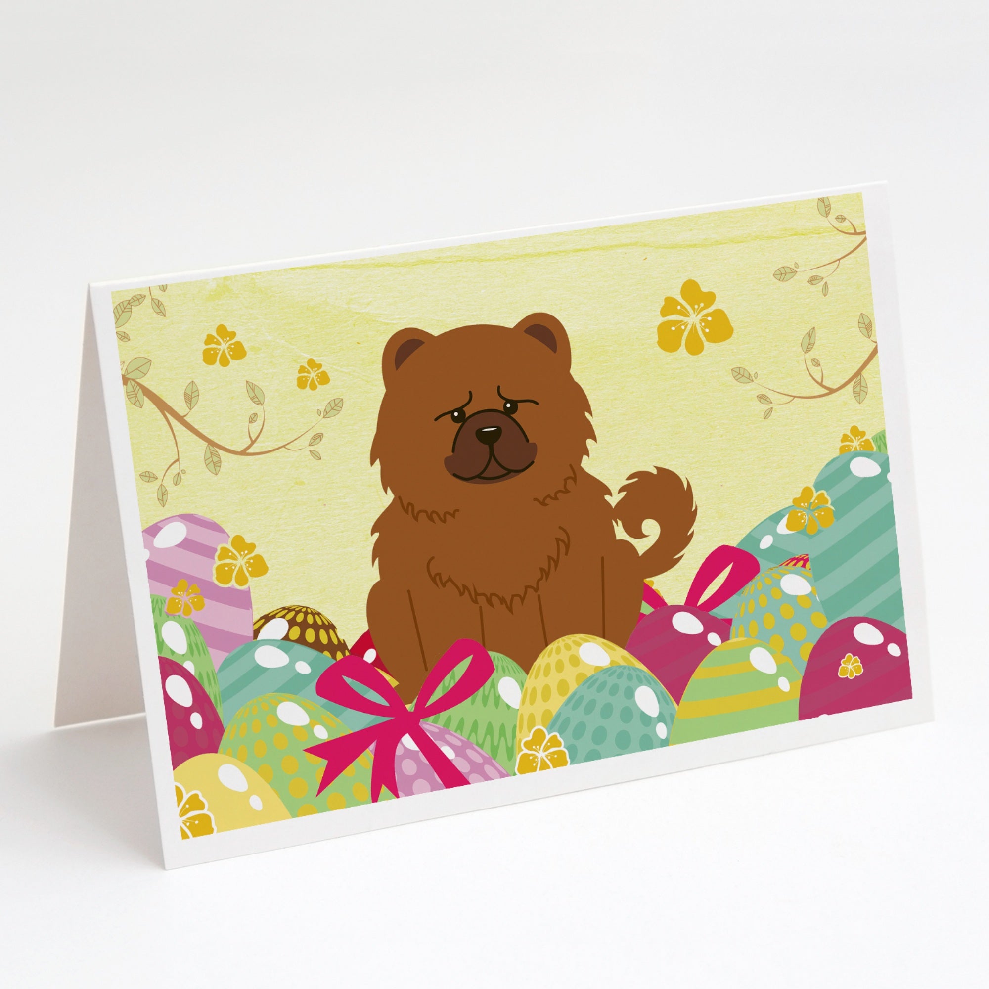 Easter Eggs Chow Chow Red Greeting Cards And Envelopes Pack Of 8