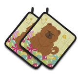 Caroline'S Treasures Easter Eggs Chow Red Pair Of Pot Holders, 7.5Hx7.5W, Multicolor