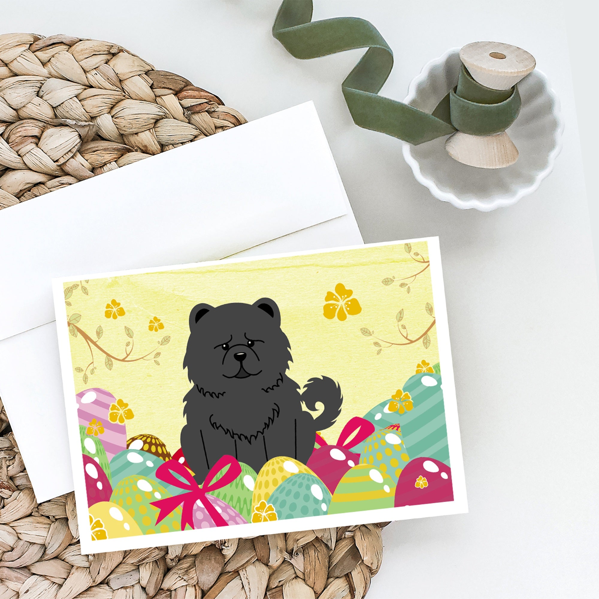 Easter Eggs Chow Chow Black Greeting Cards And Envelopes Pack Of 8