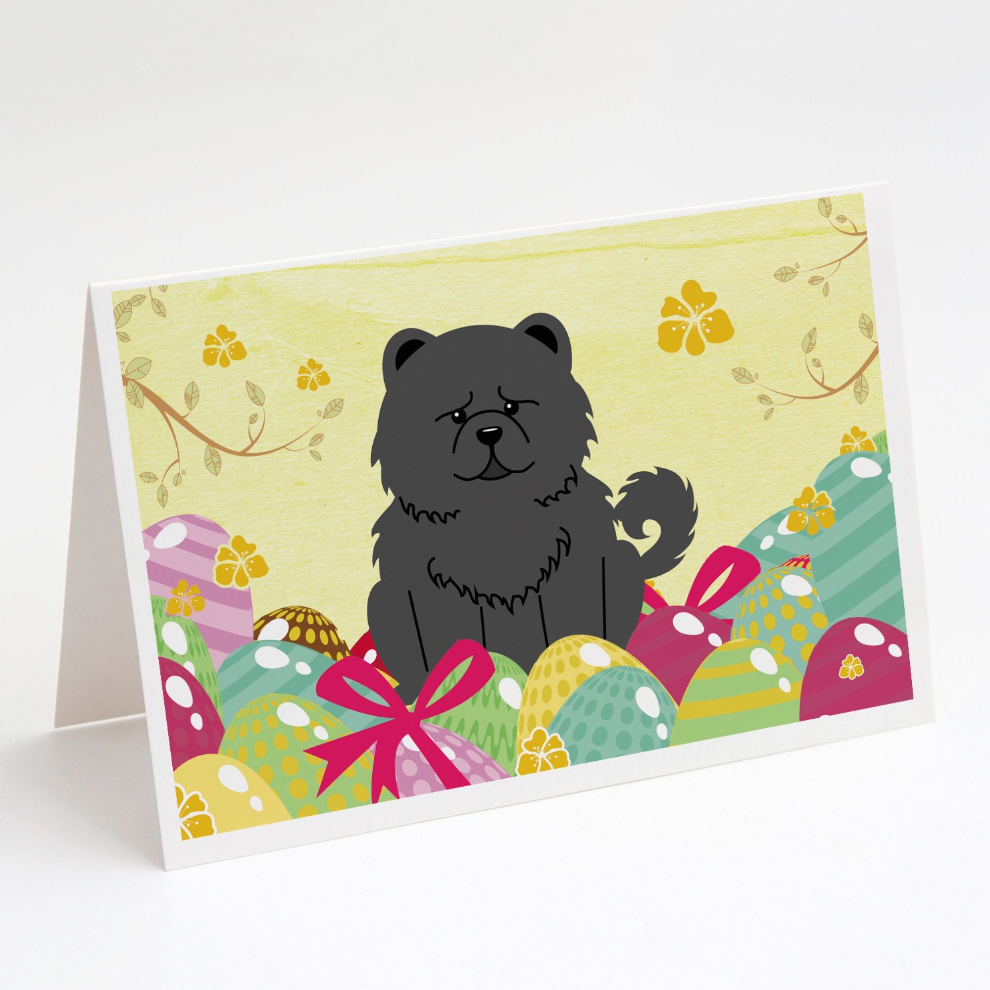 Easter Eggs Chow Chow Black Greeting Cards And Envelopes Pack Of 8