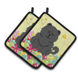 Caroline'S Treasures Easter Eggs Chow Black Pair Of Pot Holders, 7.5Hx7.5W, Multicolor